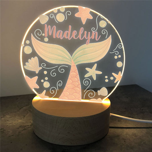 Personalized Mermaid Tail Round Light Up Sign – Custom Mermaid LED Night Light