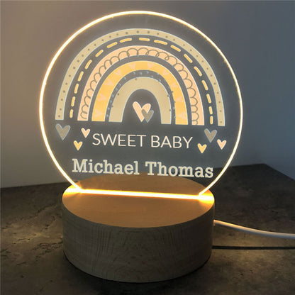 Personalized Sweet Baby Rainbow Round Light Up Sign – Custom Rainbow LED Night Light