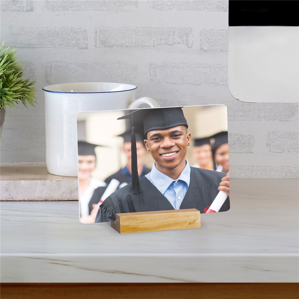 Personalized Photo Acrylic Tabletop Sign – Custom 6 x 8 Photo Sign with Wood Base