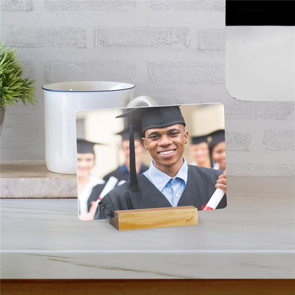 Personalized Photo Acrylic Tabletop Sign – Custom 6 x 8 Photo Sign with Wood Base