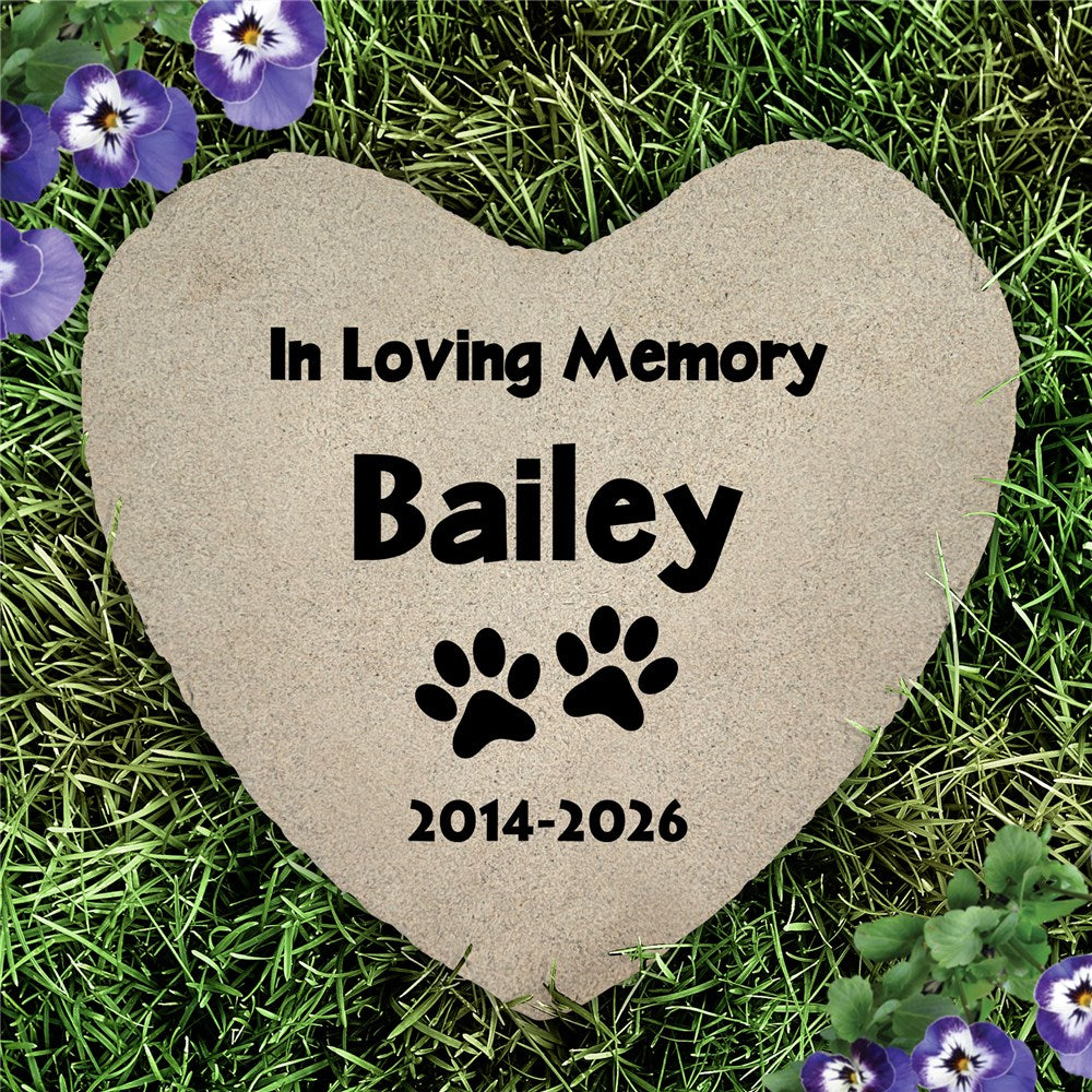 Personalized Paw Prints In Loving Memory Heart Garden Stone – Pet Memorial Stone
