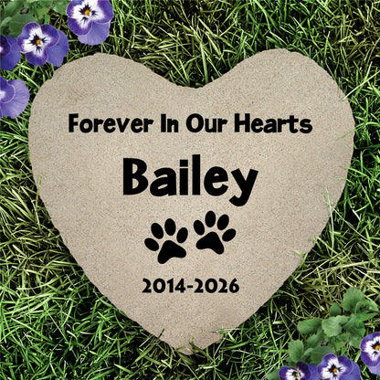 Personalized Paw Prints Forever In Our Hearts Heart Garden Stone – Pet Memorial Stone