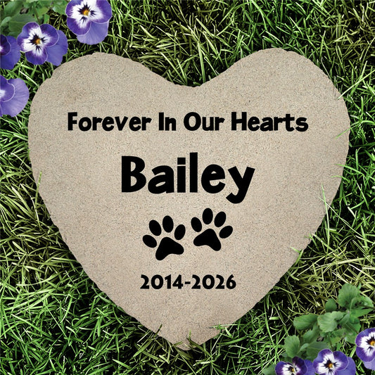 Personalized Paw Prints Forever In Our Hearts Heart Garden Stone – Pet Memorial Stone