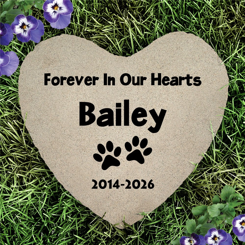Personalized Paw Prints Forever In Our Hearts Heart Garden Stone – Pet Memorial Stone