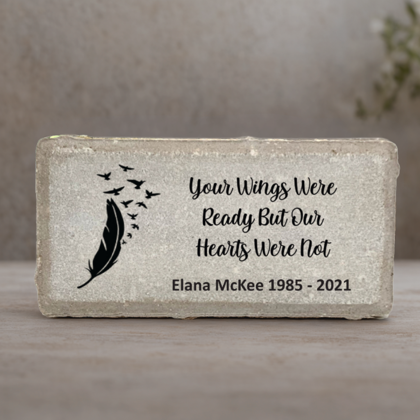 Personalized Memorial Stone – Custom Feather Design | Sympathy Plaque