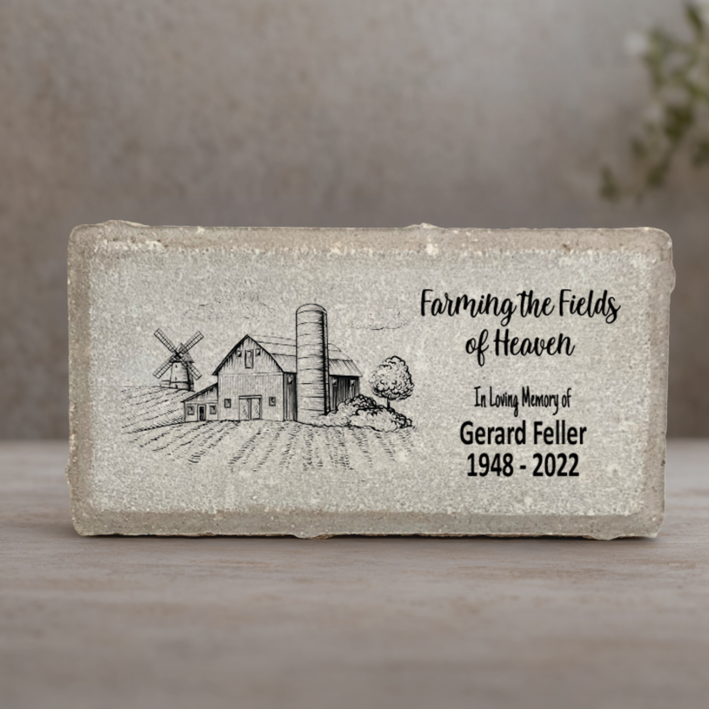Farmer Memorial Stone – Personalized Outdoor Concrete or Marble Tribute Plaque