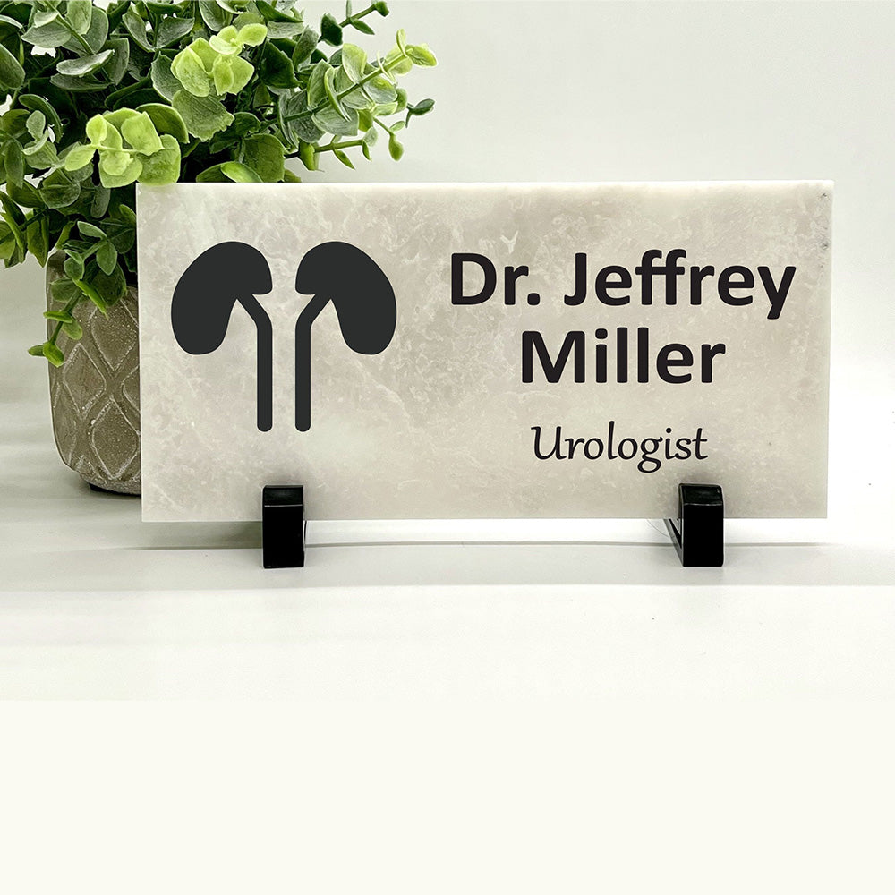 Urologist Desk Sign – Personalized Marble Name Plate With Kidney Image