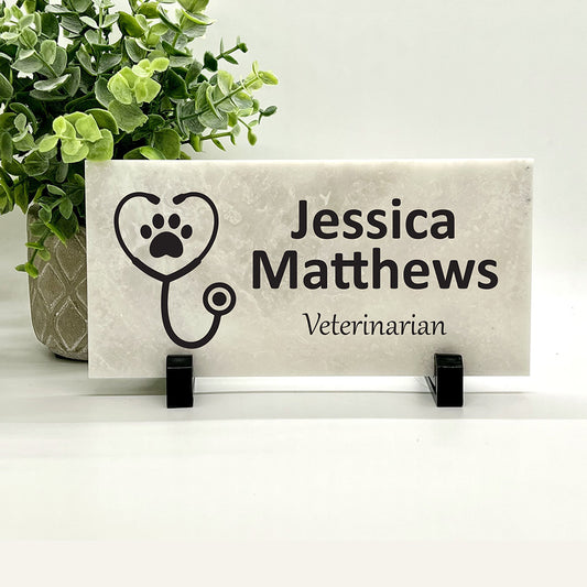 Veterinarian Desk Sign - Custom Marble Name Plate | Personalized Vet Gift