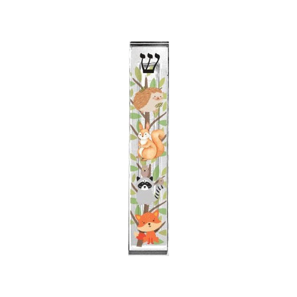 Personalized Acrylic Mezuzah - Kids Woodland Animals Case | Custom Judaica Gift