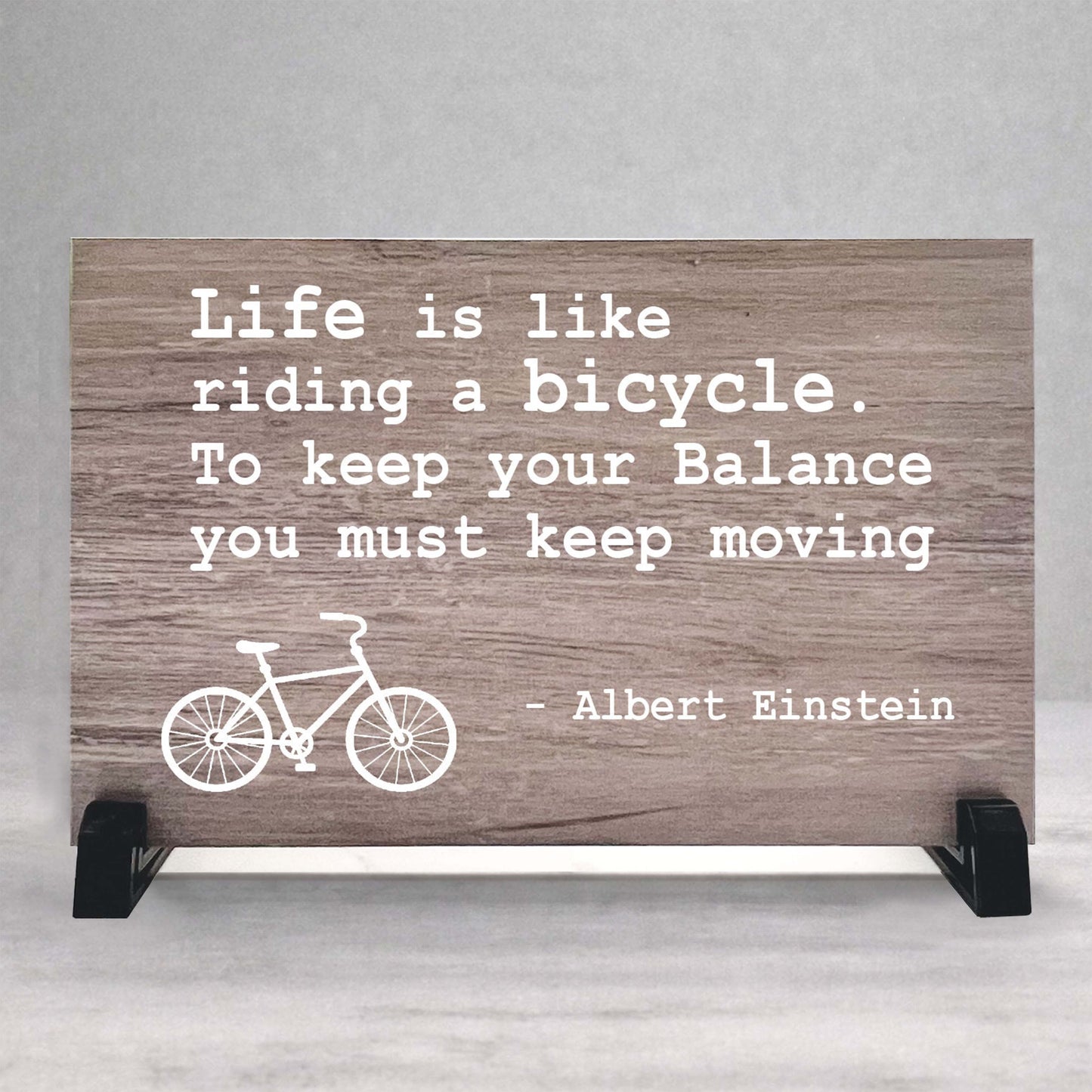 Bicycle Wood Plaque - Inspirational Wood Sign with Albert Einstein Quote - Custom Color