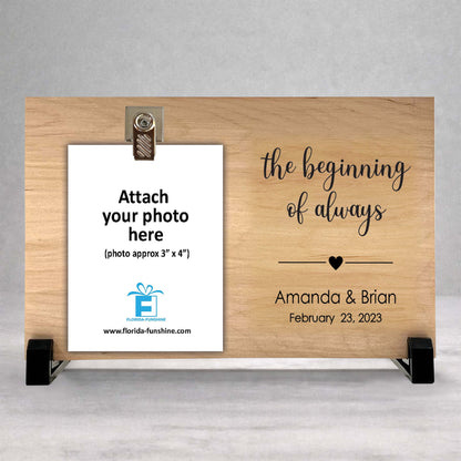 Engagement Picture Frame – Personalized Wedding Frame with Photo Clip Display