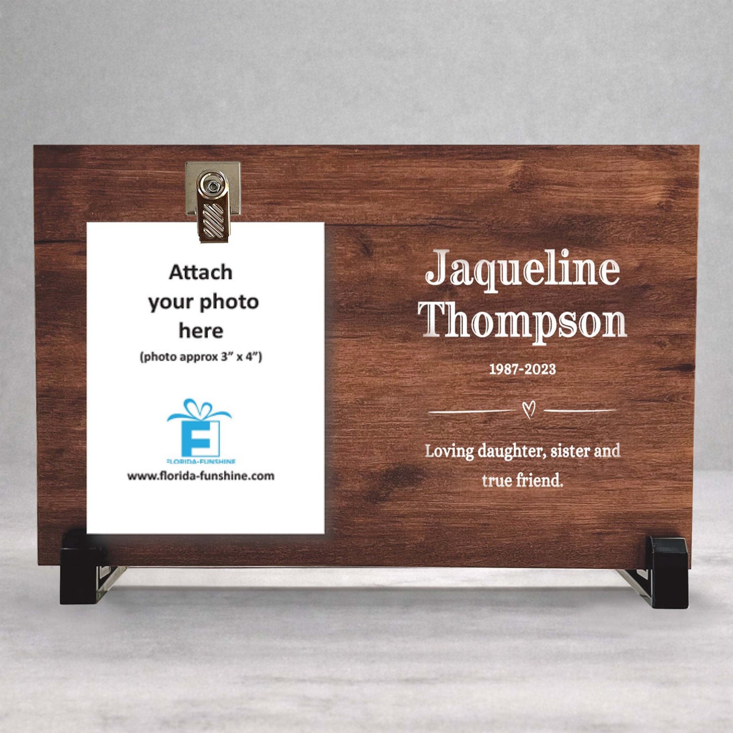Personalized Memorial Frame - Custom Wood Photo Holder With Wood Base