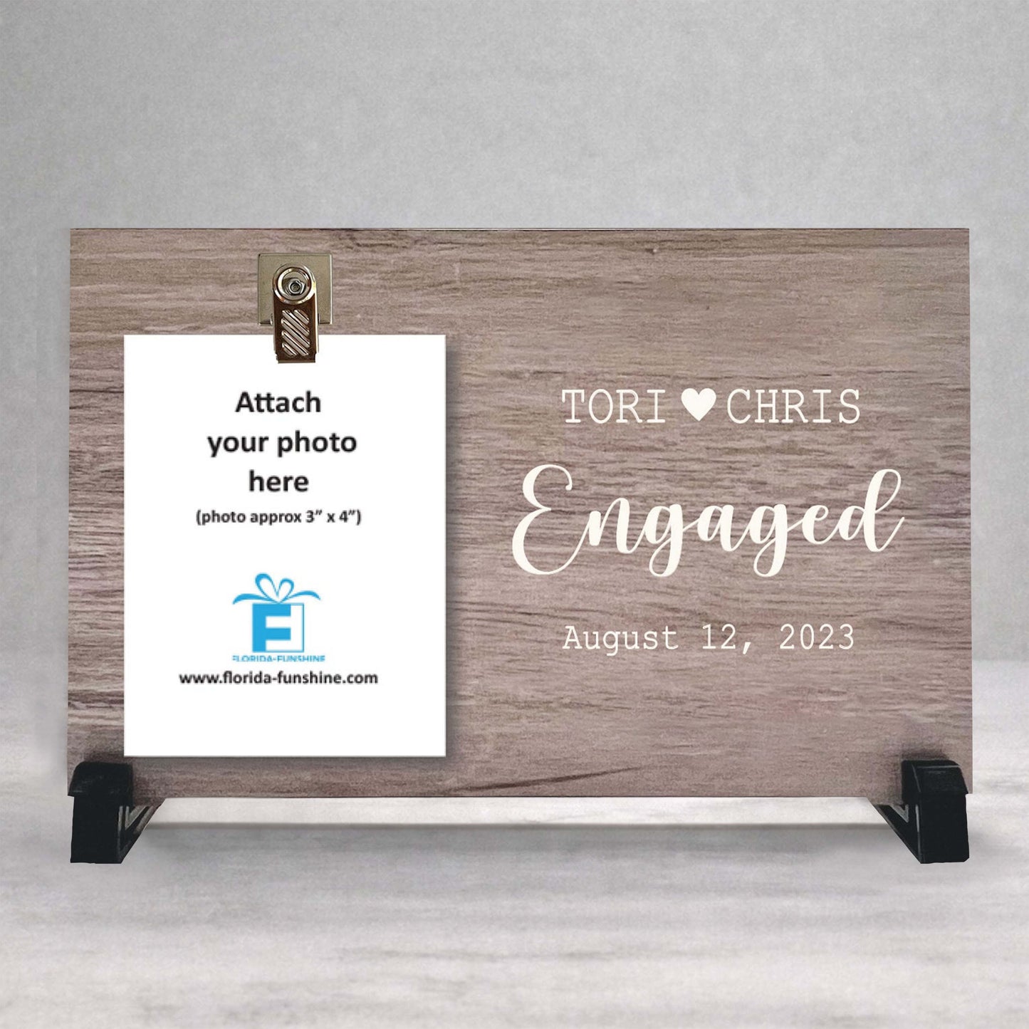 Engagement Picture Frame - Personalized Custom Wood Gift for Engaged Couples