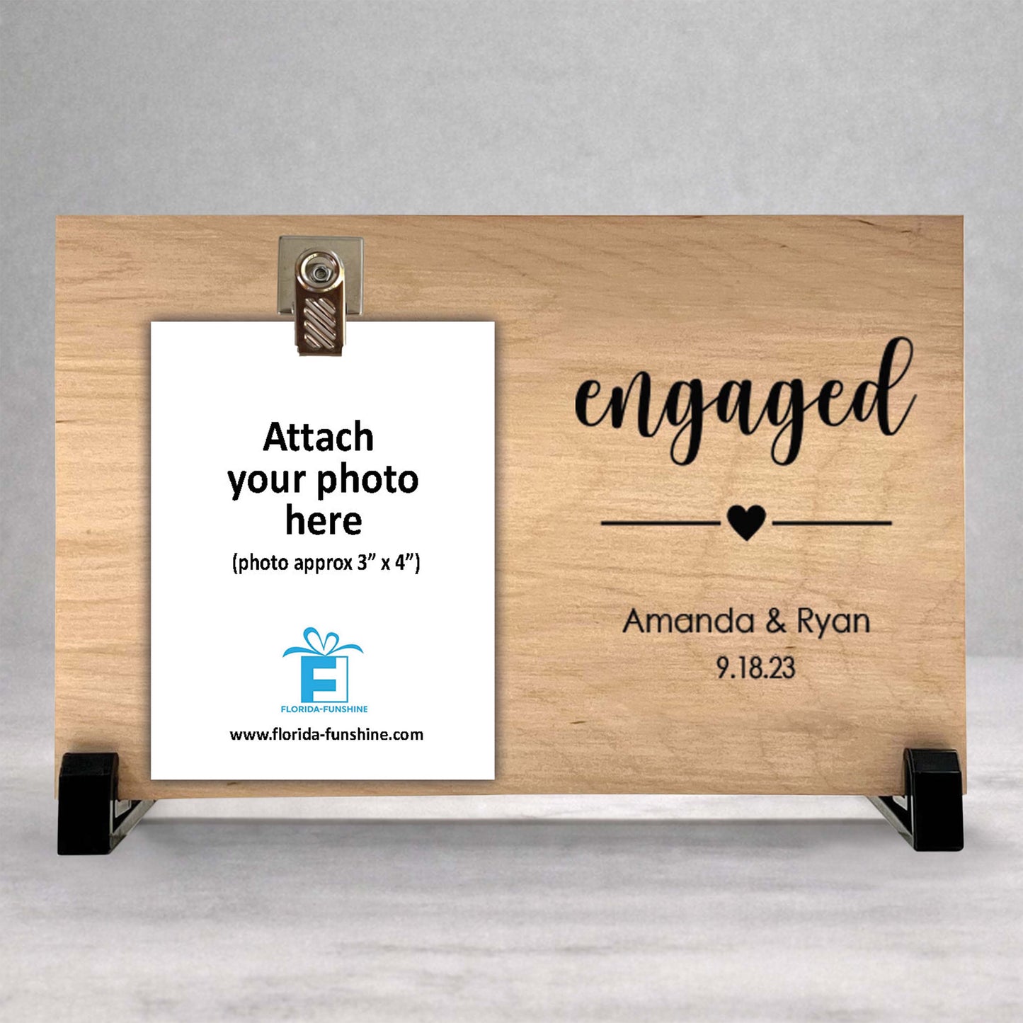 Personalizd Engagement Picture Frame - Custom Wood Frame with Clip
