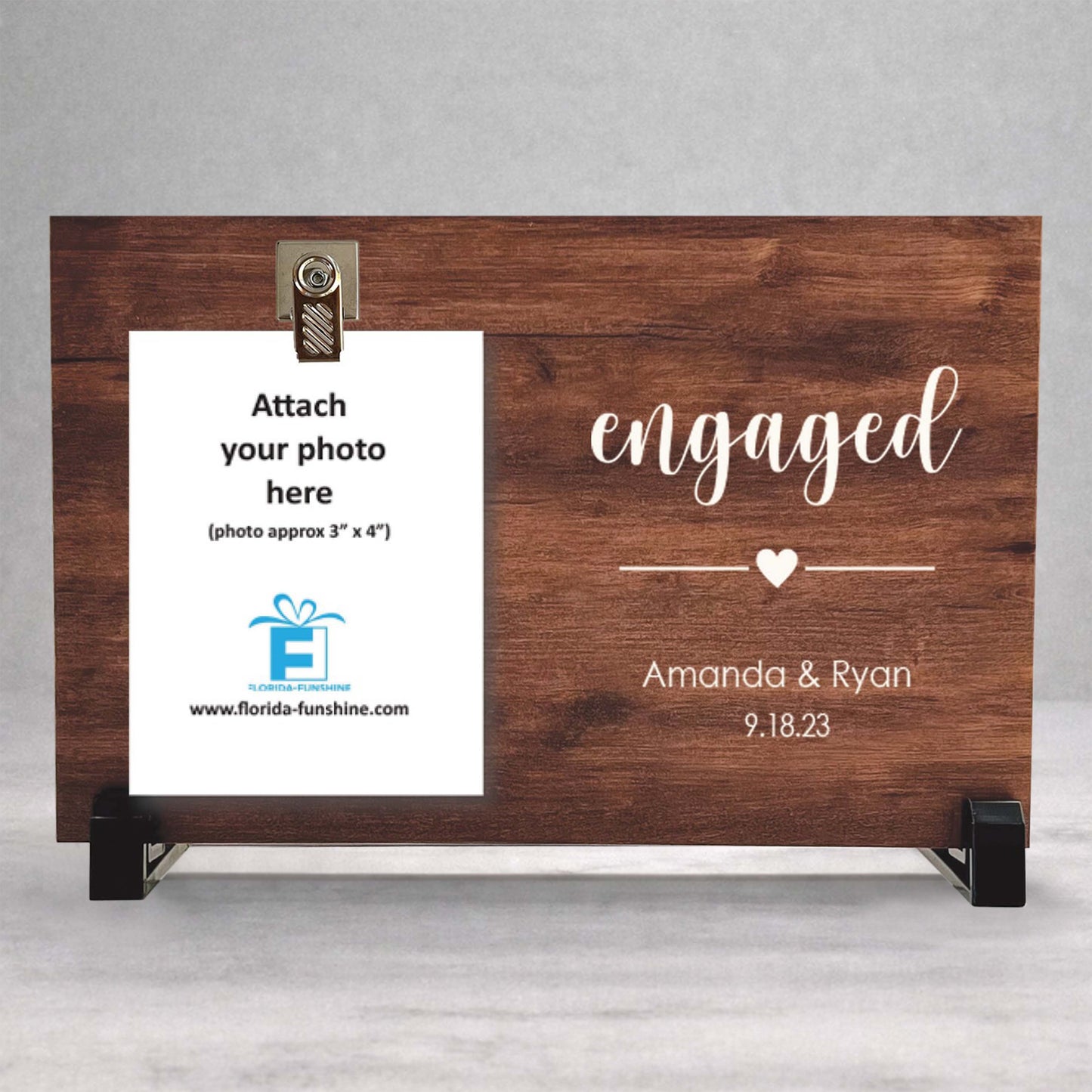 Personalizd Engagement Picture Frame - Custom Wood Frame with Clip