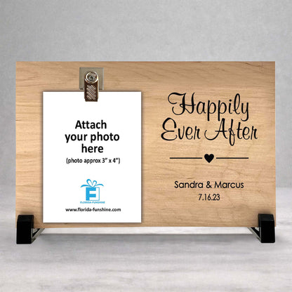 Engagement Picture Frame - Custom Wood Frame With Photo Clip & Personalized Gift