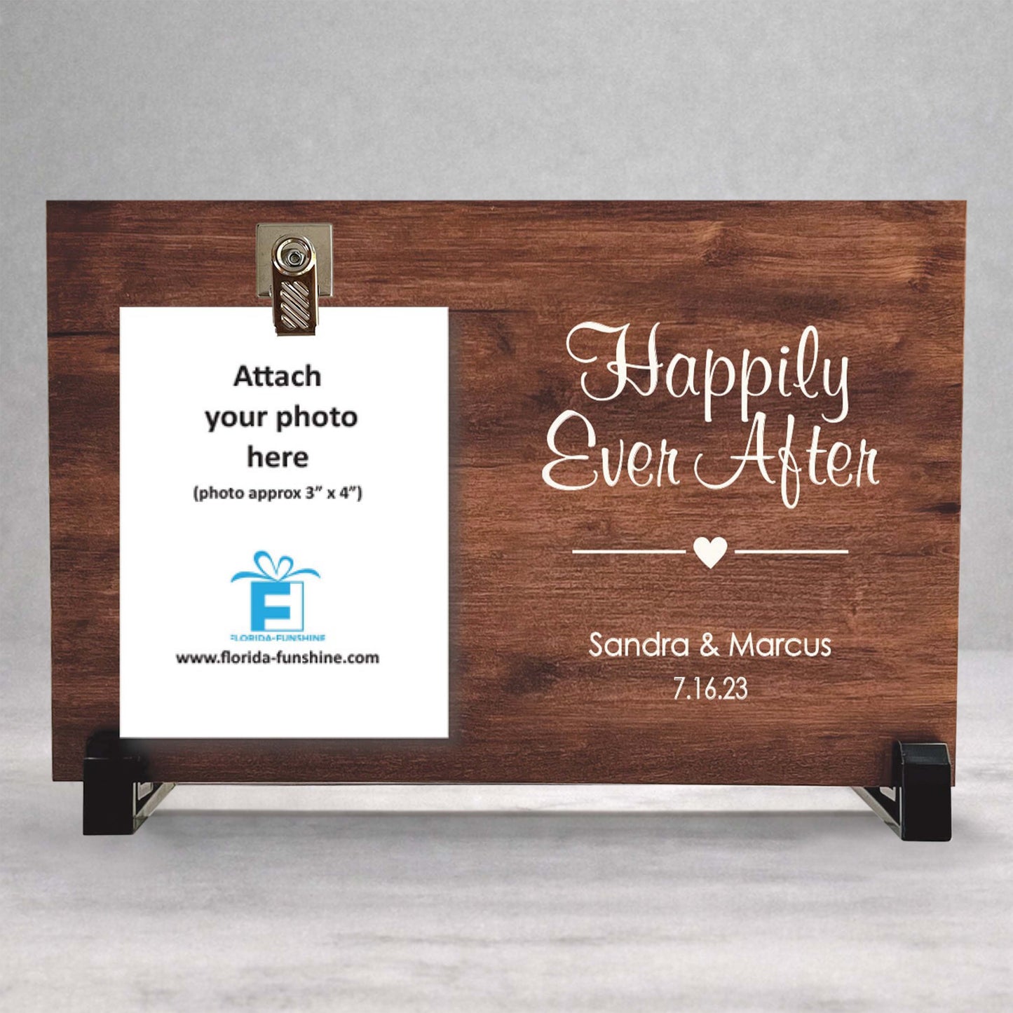 Engagement Picture Frame - Custom Wood Frame With Photo Clip & Personalized Gift