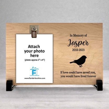 Bird Memorial Frame - Personalized Wooden Photo Keepsake Gift For Bird Loss