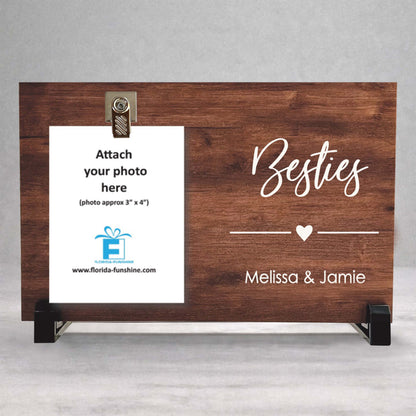 Best Friend Gift - Personalized Besties Frame With Custom Wood Photo Clip Display