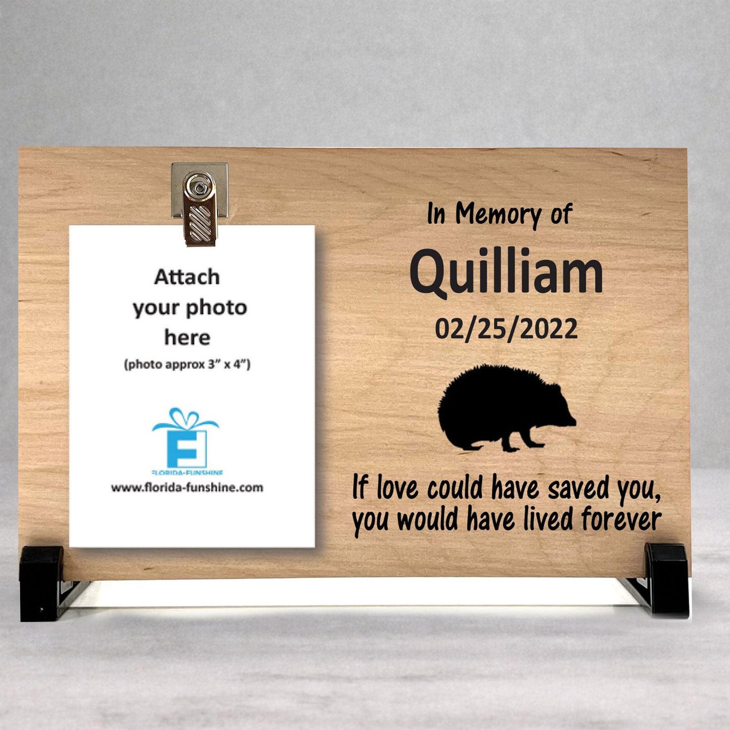 Hedgehog Memorial Frame – Personalized Wood Pet Tribute With Stand