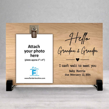 Pregnancy Reveal Gift - Personalized Custom Wood Frame for New Grandparents