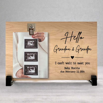Pregnancy Reveal Gift - Personalized Custom Wood Frame for New Grandparents