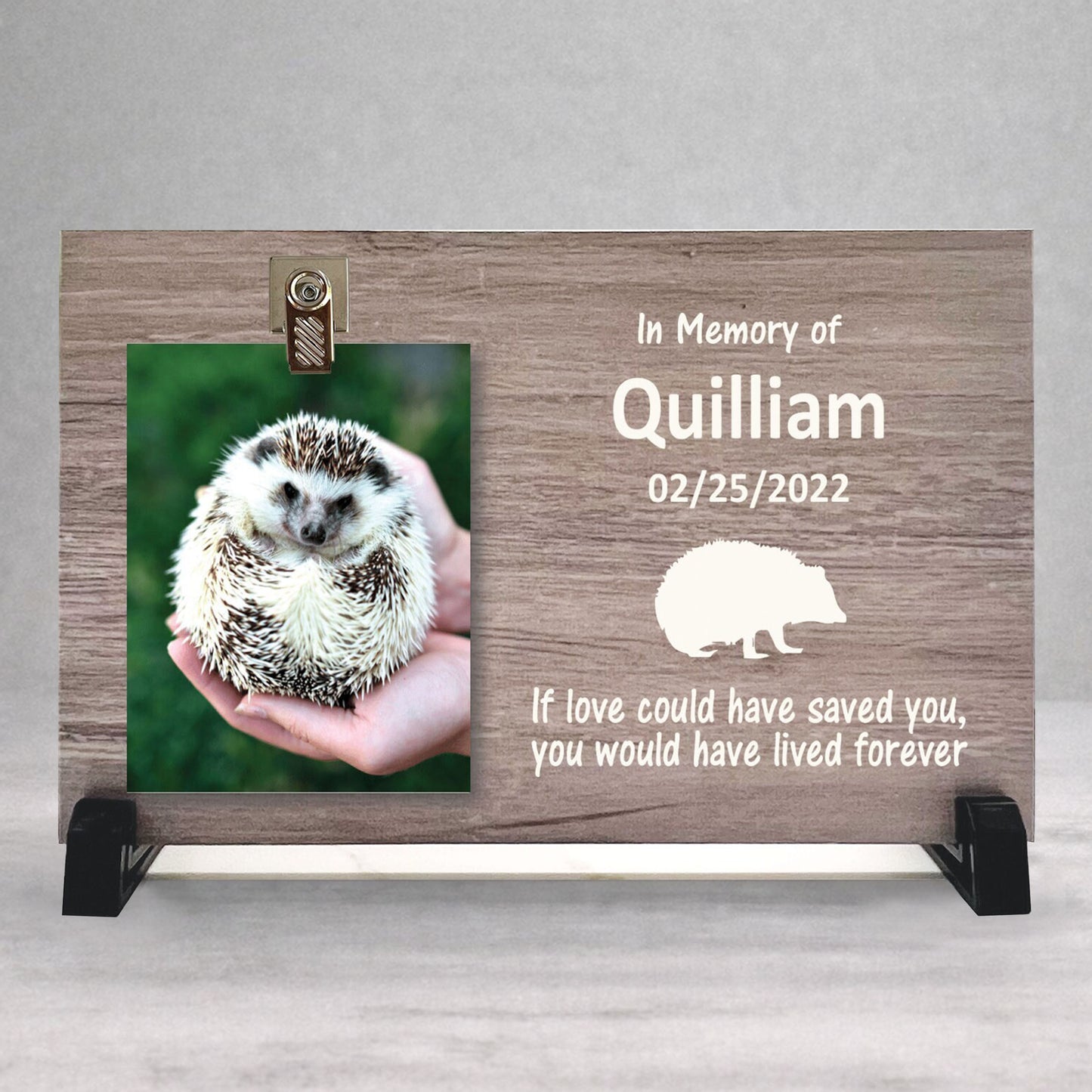 Hedgehog Memorial Frame – Personalized Wood Pet Tribute With Stand