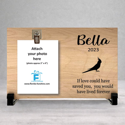 Cockatiel Memorial Gift - Personalized Wood Memorial Frame With Photo Holder