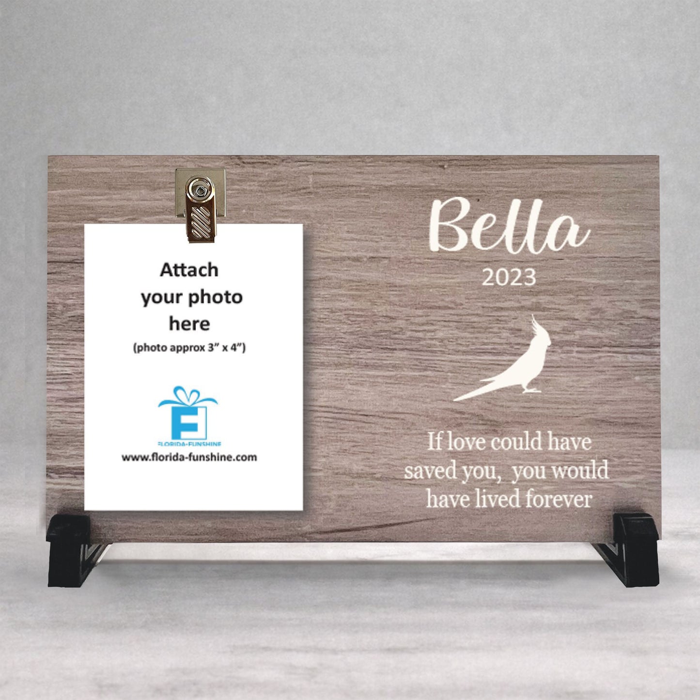 Cockatiel Memorial Gift - Personalized Wood Memorial Frame With Photo Holder