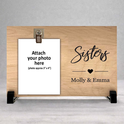 Sister Picture Frame – Personalized Wood Frame With Photo Clip