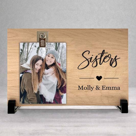 Sister Picture Frame – Personalized Wood Frame With Photo Clip