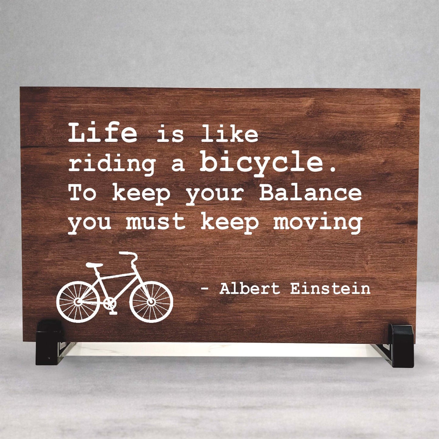 Bicycle Wood Plaque - Inspirational Wood Sign with Albert Einstein Quote - Custom Color