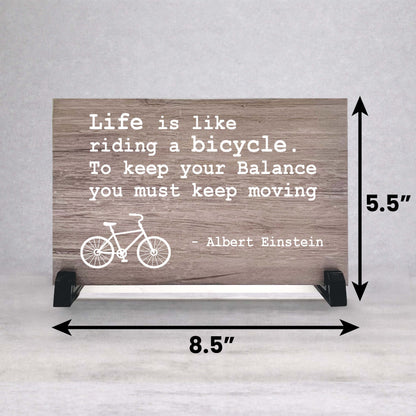 Bicycle Wood Plaque - Inspirational Wood Sign with Albert Einstein Quote - Custom Color