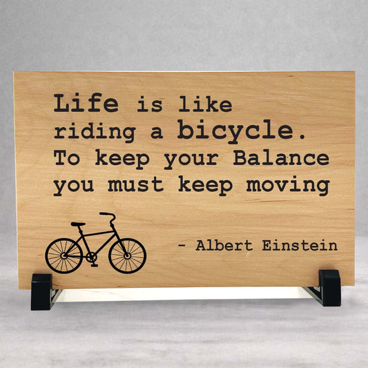 Bicycle Wood Plaque - Inspirational Wood Sign with Albert Einstein Quote - Custom Color