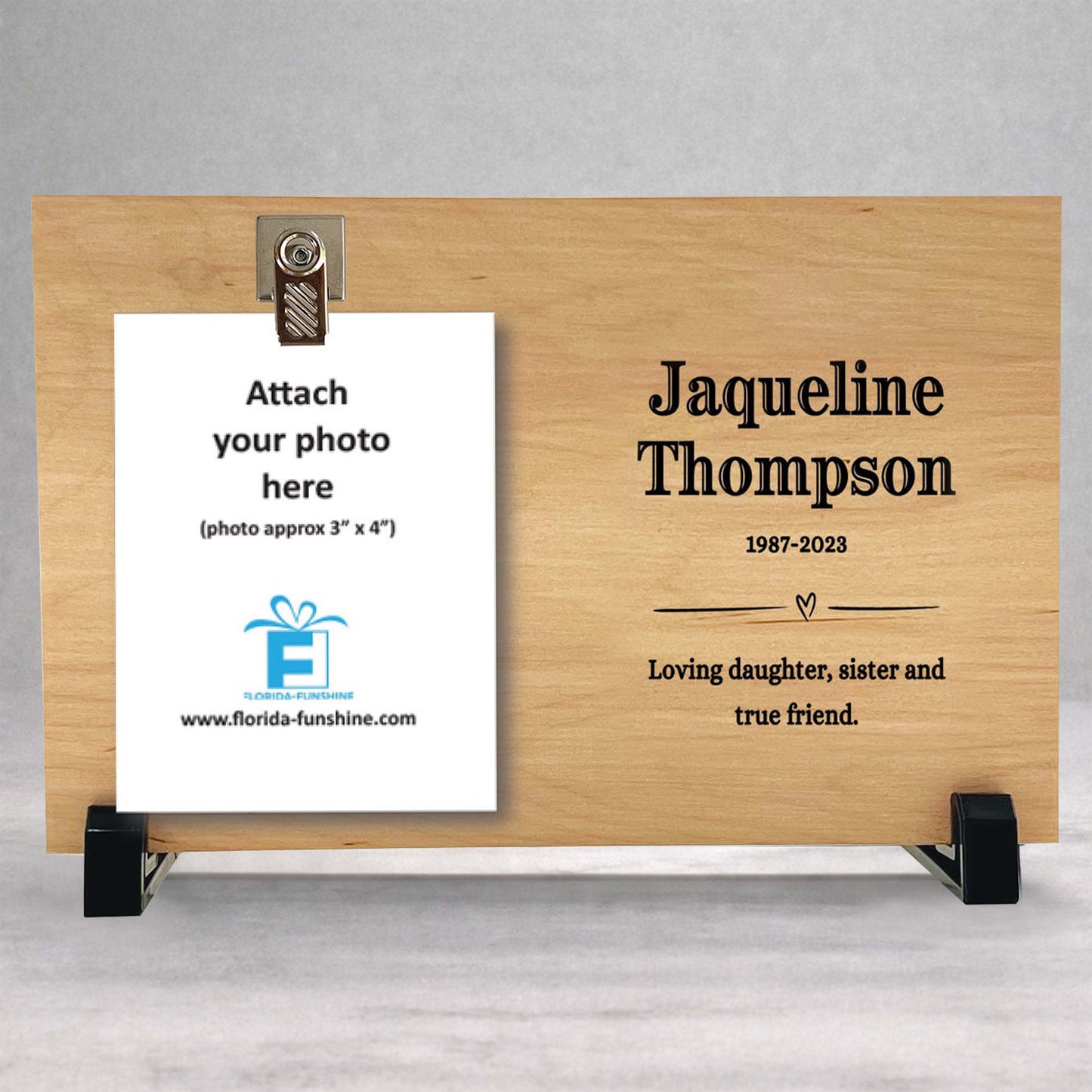 Personalized Memorial Frame - Custom Wood Photo Holder With Wood Base