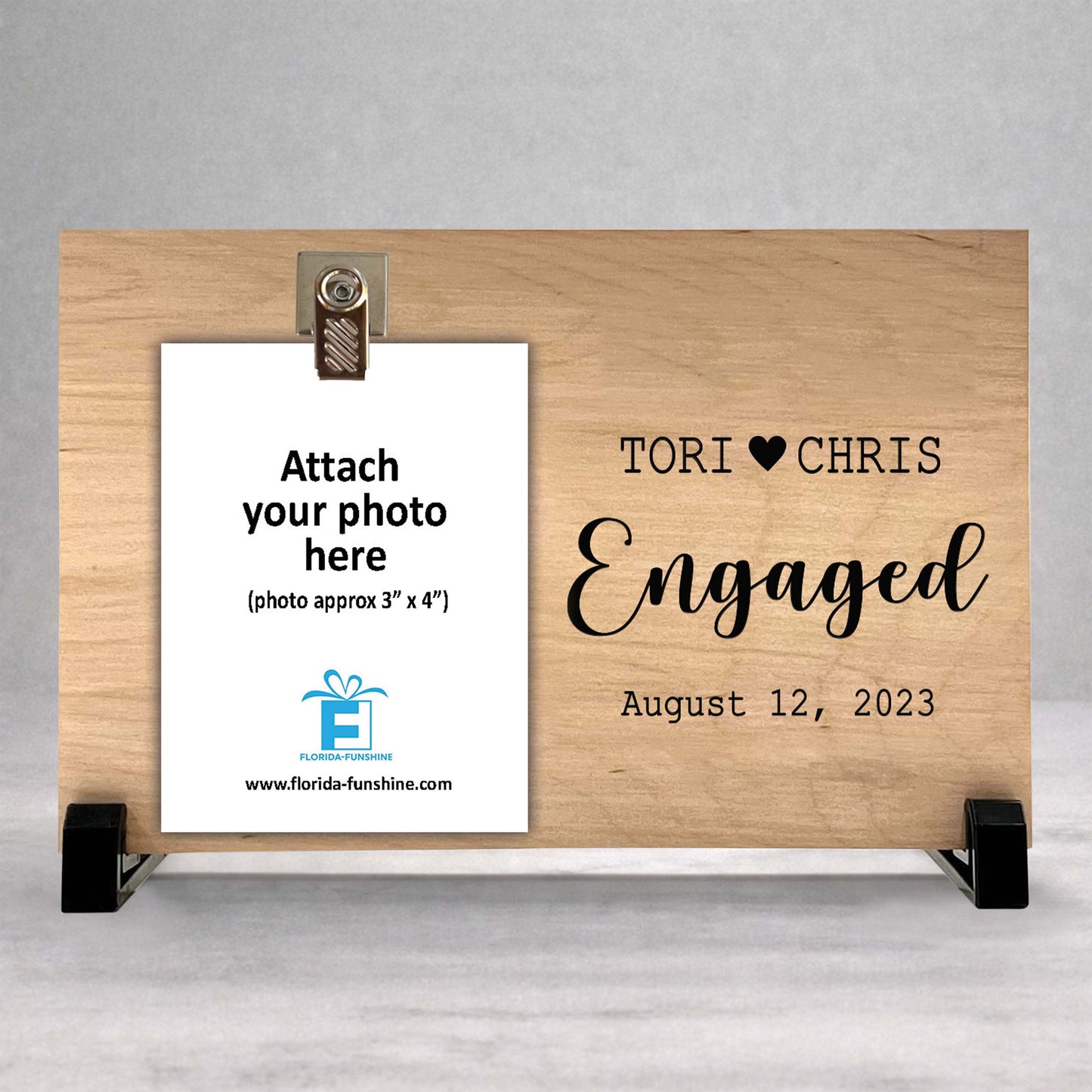 Engagement Picture Frame - Personalized Custom Wood Gift for Engaged Couples