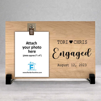 Engagement Picture Frame - Personalized Custom Wood Gift for Engaged Couples