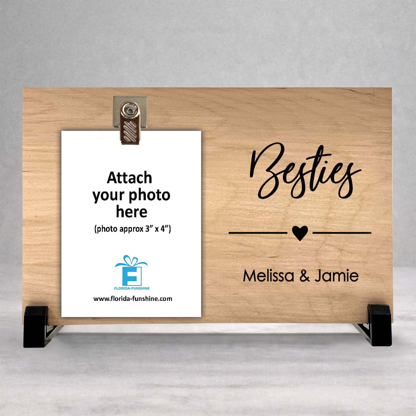 Best Friend Gift - Personalized Besties Frame With Custom Wood Photo Clip Display