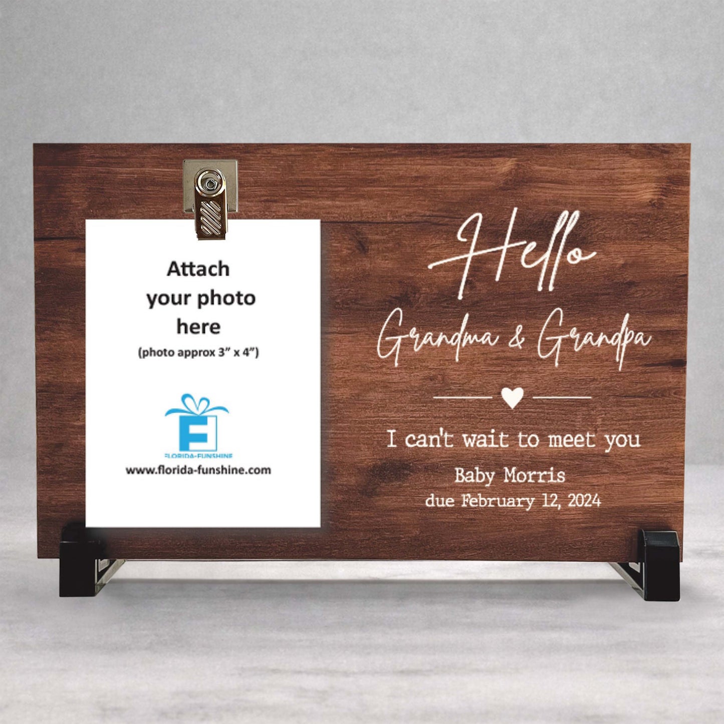 Pregnancy Reveal Gift - Personalized Custom Wood Frame for New Grandparents