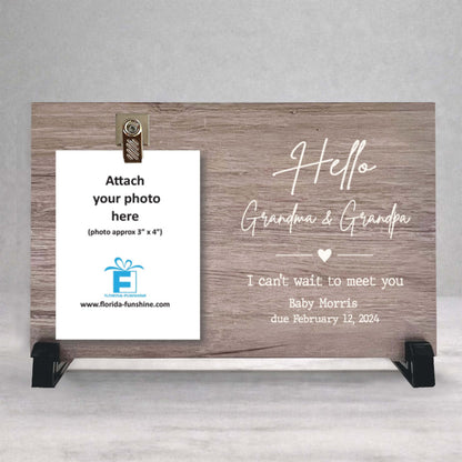 Pregnancy Reveal Gift - Personalized Custom Wood Frame for New Grandparents