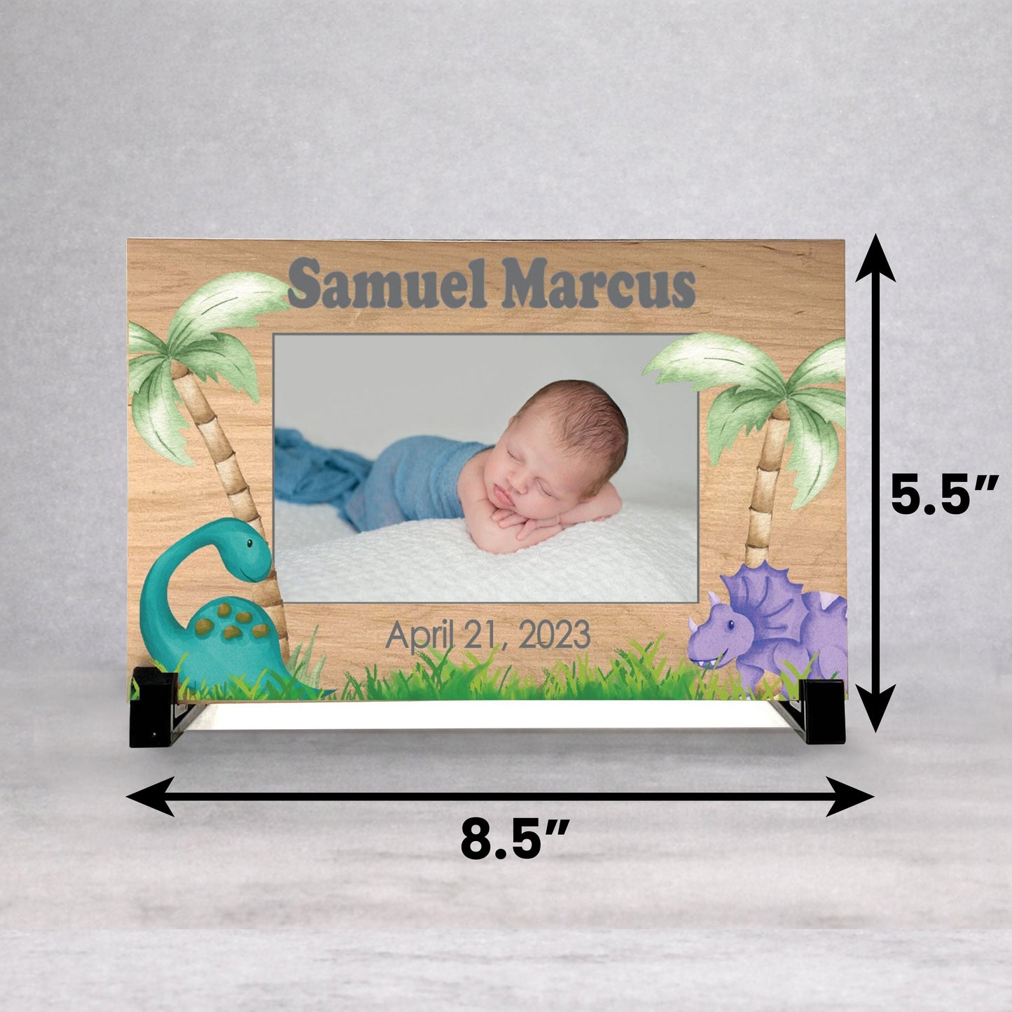 Baby Photo Gift - Personalized Dinosaur Nursery Decor Wooden Picture Frame