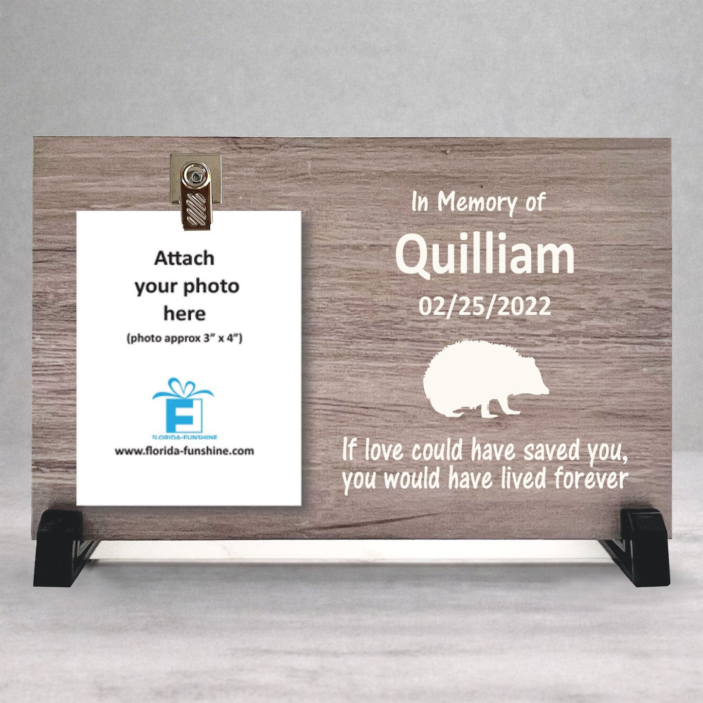 Hedgehog Memorial Frame – Personalized Wood Pet Tribute With Stand