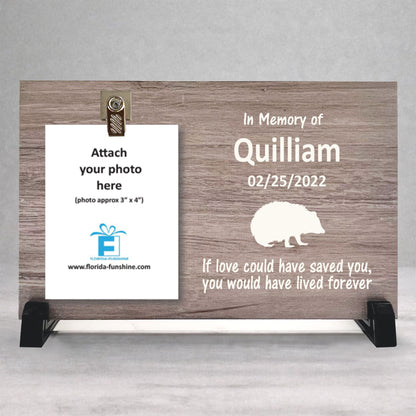 Hedgehog Memorial Frame – Personalized Wood Pet Tribute With Stand