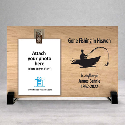 Fisherman Memorial Gift - Personalized Gone Fishing Frame With Photo Display Stand