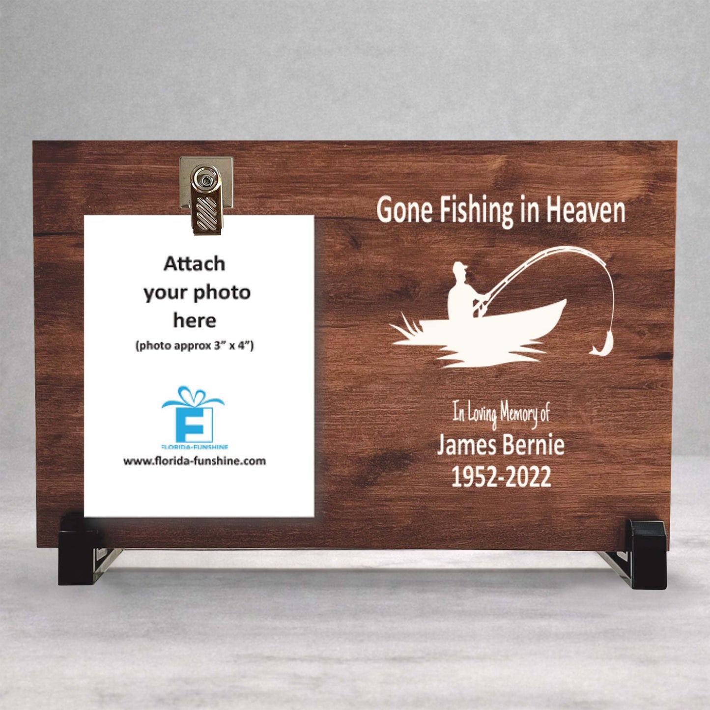 Fisherman Memorial Gift - Personalized Gone Fishing Frame With Photo Display Stand