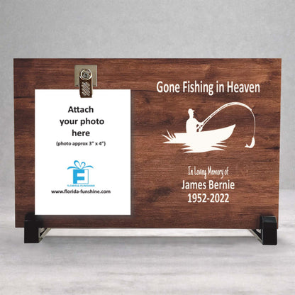 Fisherman Memorial Gift - Personalized Gone Fishing Frame With Photo Display Stand