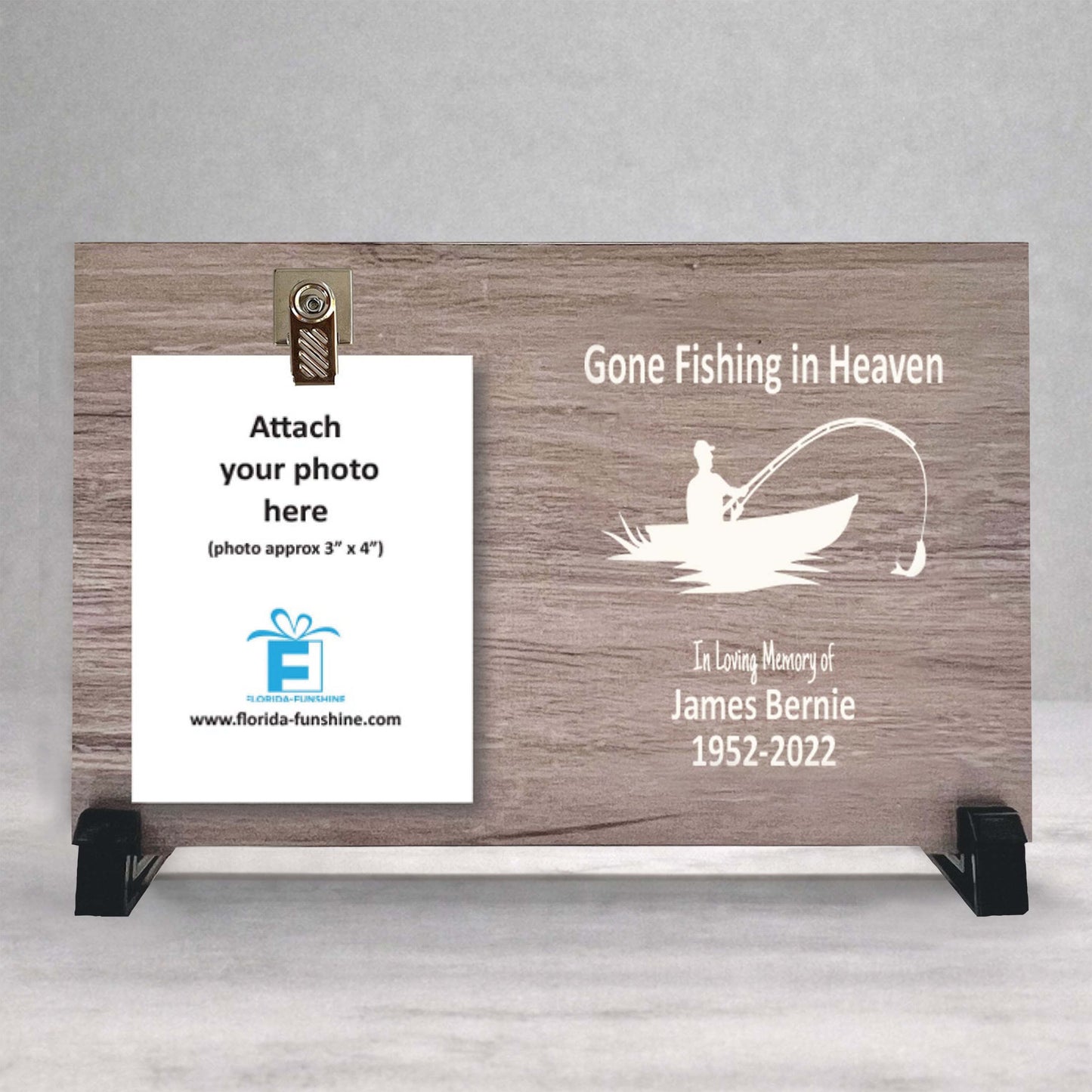 Fisherman Memorial Gift - Personalized Gone Fishing Frame With Photo Display Stand