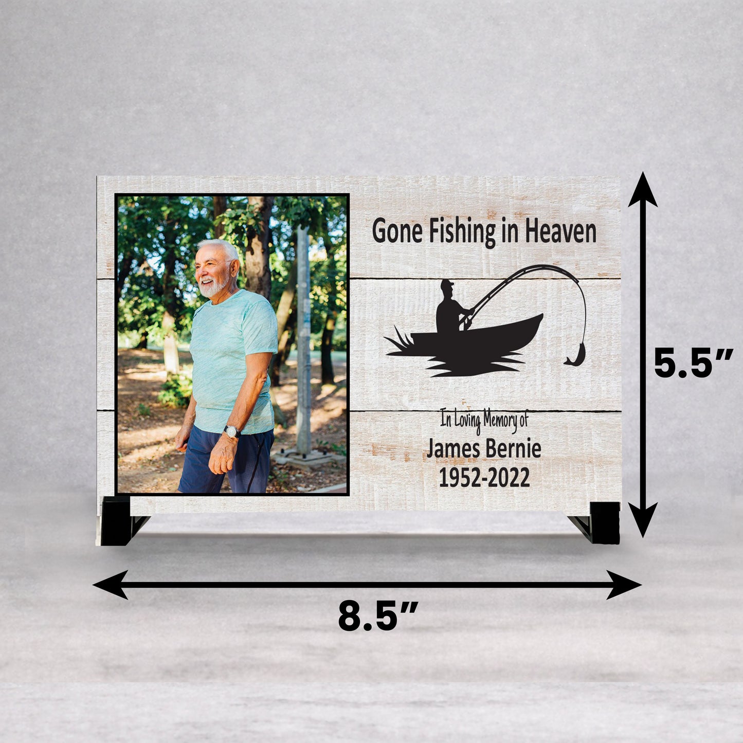 Gone Fishing Memorial Plaque - Personalized Wooden Photo Memorial Gift