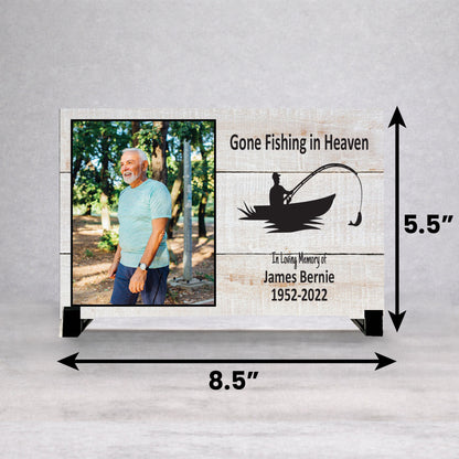 Gone Fishing Memorial Plaque - Personalized Wooden Photo Memorial Gift