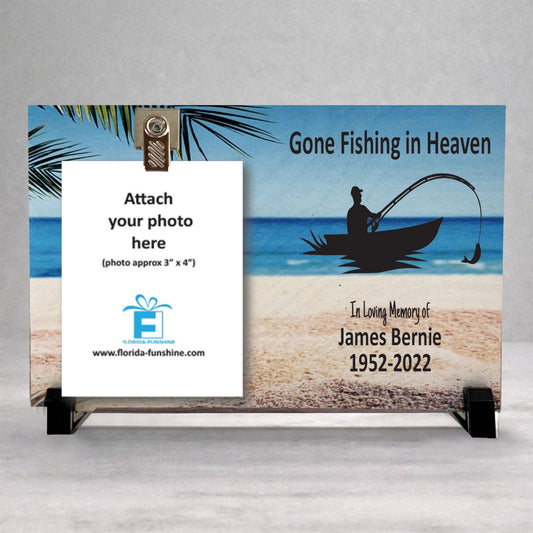 Fisherman Memorial Frame - Personalized Wooden Photo Frame | Gone Fishing Tribute